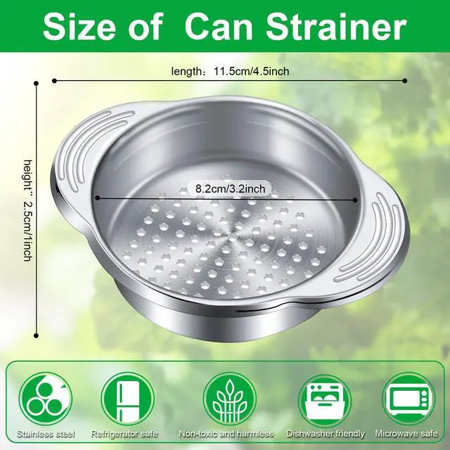 Alt view image 2 of 7 - 2 Pieces Tuna Can Strainer Stainless Steel Food Strainer Sieve Metal Press Lid Canning Colander Oil Drainer Tuna Filter for Beans Vegetables