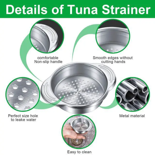 Alt view image 3 of 7 - 2 Pieces Tuna Can Strainer Stainless Steel Food Strainer Sieve Metal Press Lid Canning Colander Oil Drainer Tuna Filter for Beans Vegetables