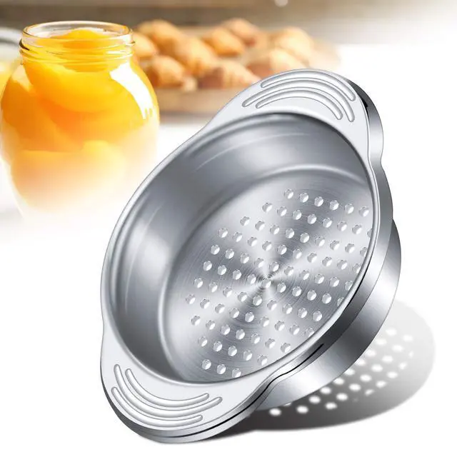 Alt view image 7 of 7 - 2 Pieces Tuna Can Strainer Stainless Steel Food Strainer Sieve Metal Press Lid Canning Colander Oil Drainer Tuna Filter for Beans Vegetables