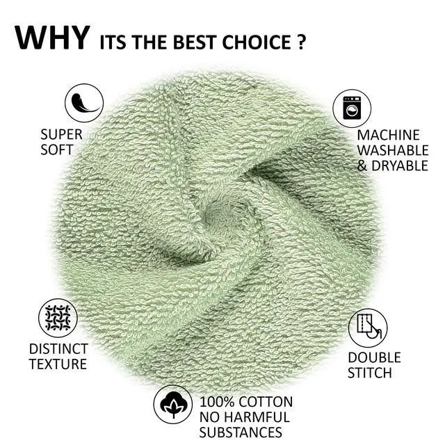 Alt view image 4 of 4 - Quick-Dry, Soft & High Absorbent Washcloths Towels 13"x13" Cotton Turkish Bath Towel Set of 4 | Daily Use 100% Cotton Towels for Bathroom Gym & More | Bathroom Towels Set (4 Pcs, Green)