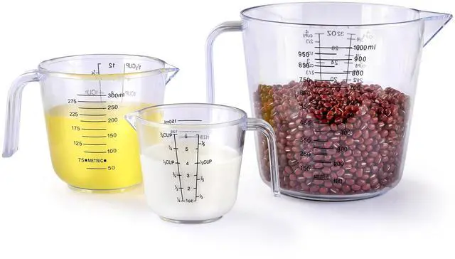 Main image of HIA 3PCS Plastic Liquid Measuring Cups for Prepping, Baking and Cooking, Dishwasher Safe (4, 1.5 and 3/4 Cup)