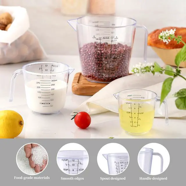 Alt view image 3 of 7 - HIA 3PCS Plastic Liquid Measuring Cups for Prepping, Baking and Cooking, Dishwasher Safe (4, 1.5 and 3/4 Cup)