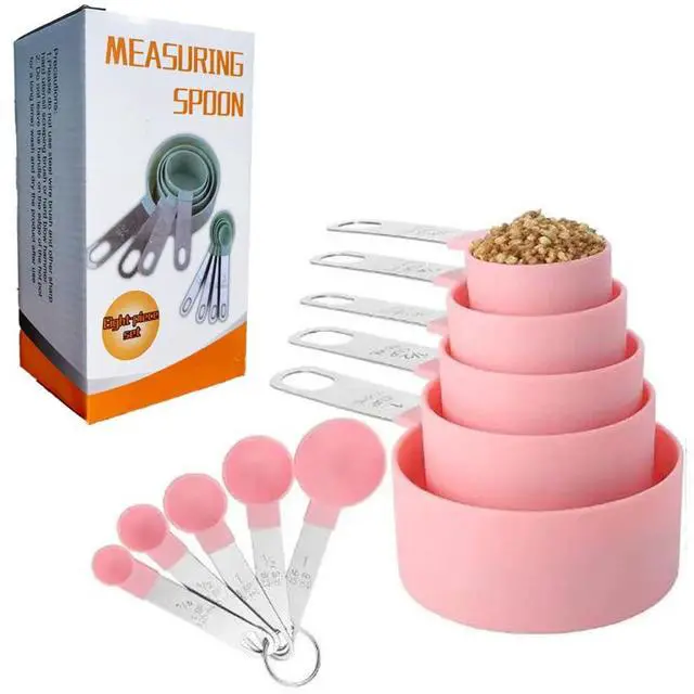 Main image of 2 Boxes 8 Pieces Measuring Cups and Spoons Set,Nesting Measure Cups with Stainless Steel Handle, For Measuring Dry and Liquid Ingredients Small Teaspoon with Plastic Head