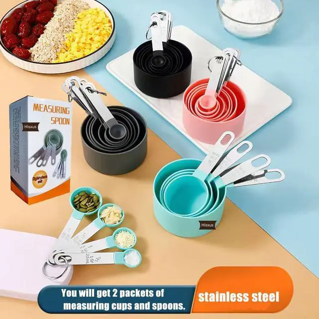 Alt view image 2 of 7 - 2 Boxes 8 Pieces Measuring Cups and Spoons Set,Nesting Measure Cups with Stainless Steel Handle, For Measuring Dry and Liquid Ingredients Small Teaspoon with Plastic Head