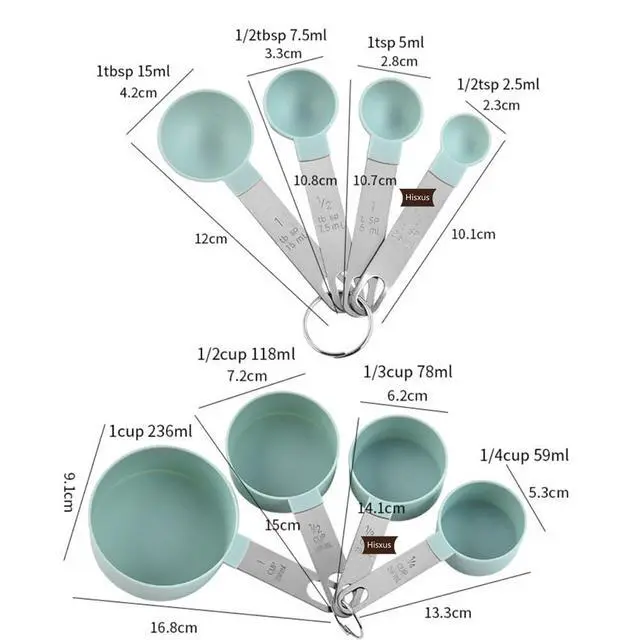 Alt view image 4 of 7 - 2 Boxes 8 Pieces Measuring Cups and Spoons Set,Nesting Measure Cups with Stainless Steel Handle, For Measuring Dry and Liquid Ingredients Small Teaspoon with Plastic Head