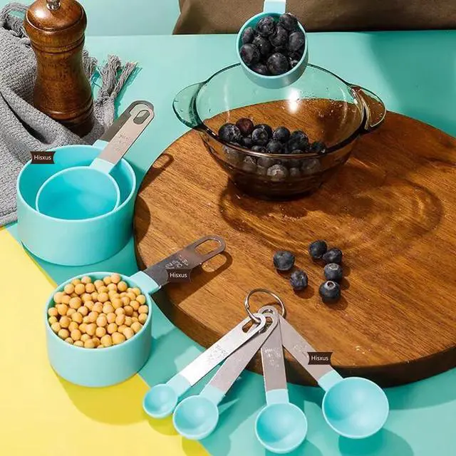 Alt view image 3 of 7 - 2 Boxes 8 Pieces Measuring Cups and Spoons Set,Nesting Measure Cups with Stainless Steel Handle, For Measuring Dry and Liquid Ingredients Small Teaspoon with Plastic Head