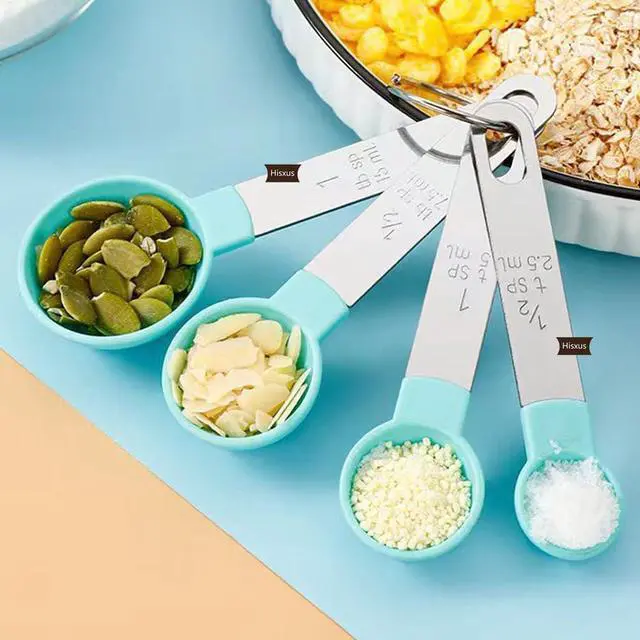 Alt view image 5 of 7 - 2 Boxes 8 Pieces Measuring Cups and Spoons Set,Nesting Measure Cups with Stainless Steel Handle, For Measuring Dry and Liquid Ingredients Small Teaspoon with Plastic Head