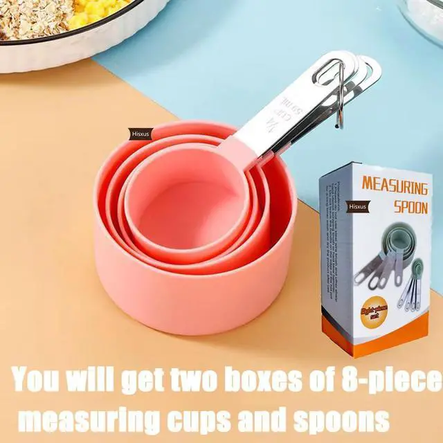 Alt view image 6 of 7 - 2 Boxes 8 Pieces Measuring Cups and Spoons Set,Nesting Measure Cups with Stainless Steel Handle, For Measuring Dry and Liquid Ingredients Small Teaspoon with Plastic Head