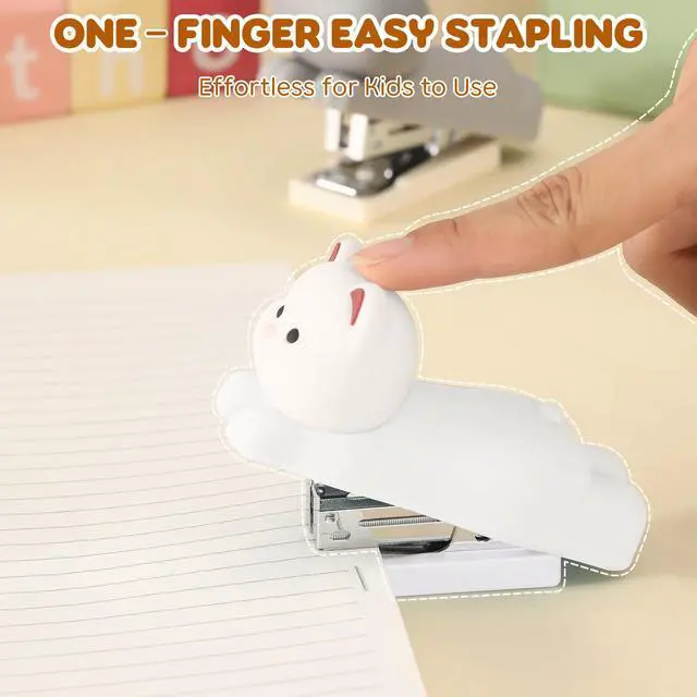 Alt view image 4 of 7 - Mini Cute Animal Stapler with Staples, Cartoon Stereoscopic Silicone (PVC) Stapler, Labor-Saving Office Supplies for Teachers, Students, the First Day of School Gift for Girls,Boys(White Puppy)
