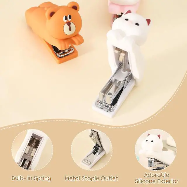 Alt view image 6 of 7 - Mini Cute Animal Stapler with Staples, Cartoon Stereoscopic Silicone (PVC) Stapler, Labor-Saving Office Supplies for Teachers, Students, the First Day of School Gift for Girls,Boys(White Puppy)