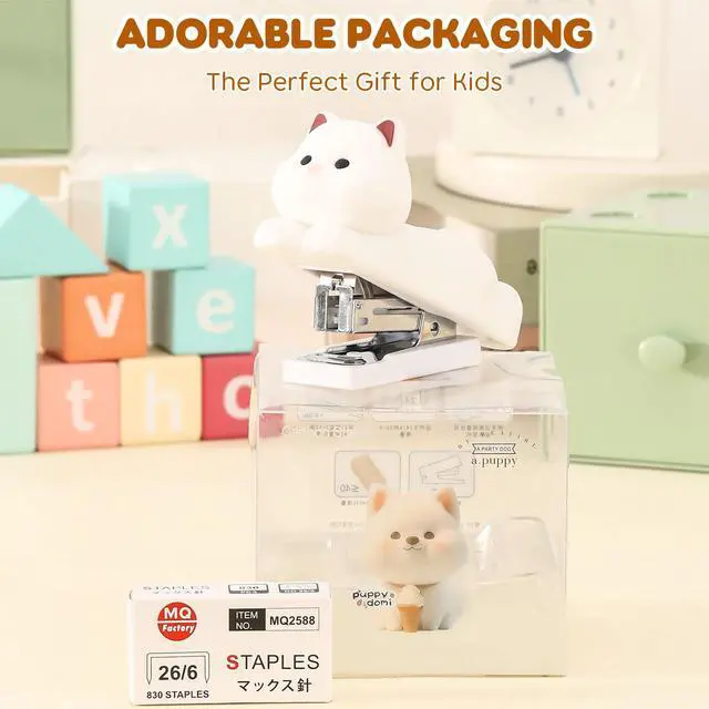 Alt view image 7 of 7 - Mini Cute Animal Stapler with Staples, Cartoon Stereoscopic Silicone (PVC) Stapler, Labor-Saving Office Supplies for Teachers, Students, the First Day of School Gift for Girls,Boys(White Puppy)