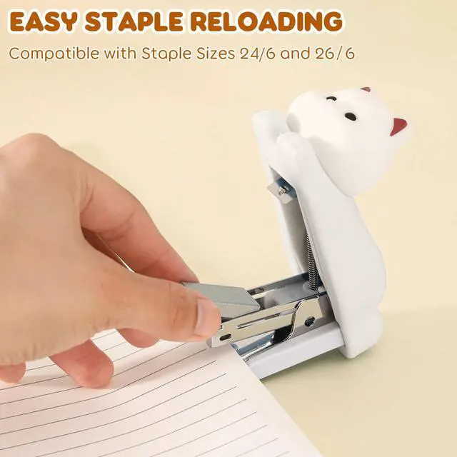 Alt view image 5 of 7 - Mini Cute Animal Stapler with Staples, Cartoon Stereoscopic Silicone (PVC) Stapler, Labor-Saving Office Supplies for Teachers, Students, the First Day of School Gift for Girls,Boys(White Puppy)