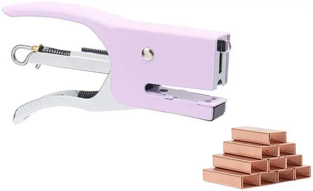 Main image of Purple Plier Stapler with #10 Staples, Cute Manual Stapler with 1000 No.10 Rose Gold 15 Sheet Capacity Staples for Office and Home Desk Accessories Supplies (Purple)