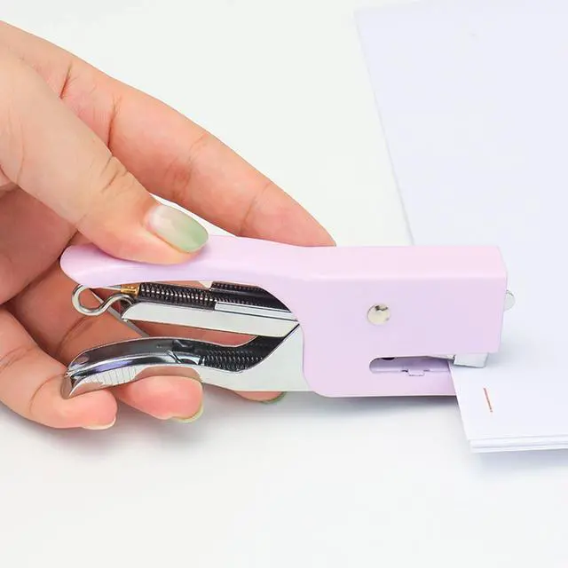 Alt view image 5 of 7 - Purple Plier Stapler with #10 Staples, Cute Manual Stapler with 1000 No.10 Rose Gold 15 Sheet Capacity Staples for Office and Home Desk Accessories Supplies (Purple)