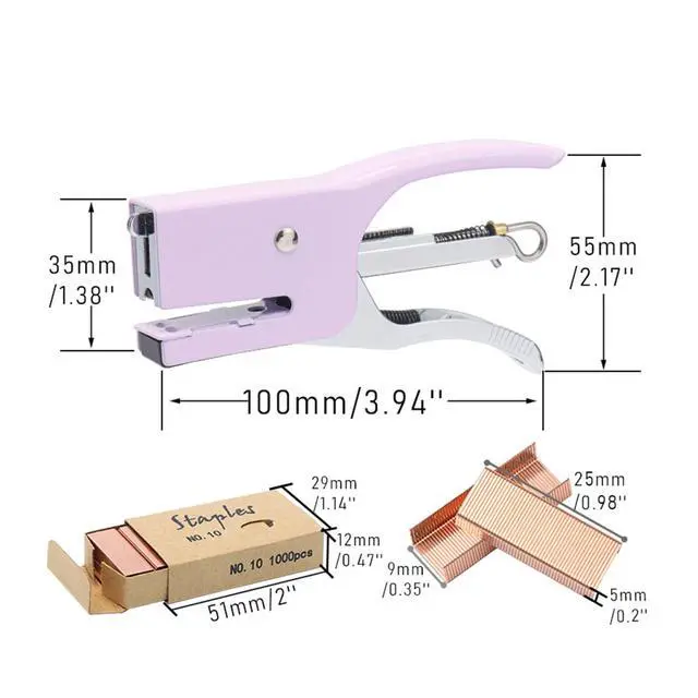 Alt view image 6 of 7 - Purple Plier Stapler with #10 Staples, Cute Manual Stapler with 1000 No.10 Rose Gold 15 Sheet Capacity Staples for Office and Home Desk Accessories Supplies (Purple)