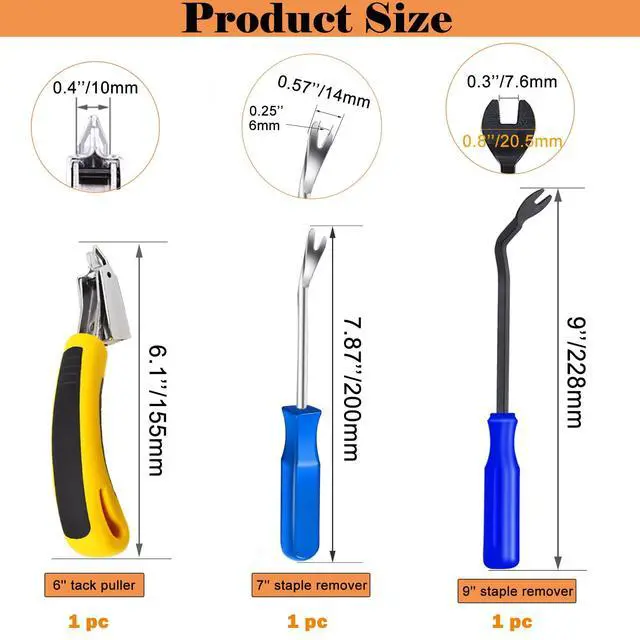 Alt view image 2 of 7 - 3Pcs Heavy Duty Upholstery and Construction Staple Remover with Tack Puller Tool, Nail Puller, Carpet Remover, for Removing All Kinds of Staples