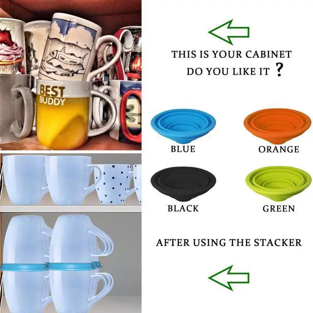 Alt view image 5 of 7 - Mug Stacker Kitchen Cabinet Shelf Organizer for Cupboard and Pantry Organization - Expandable and Stackable Storage Solution for Tea Cups and Coffee Mugs - Save Space and Stay Organized (3Pcs Black)