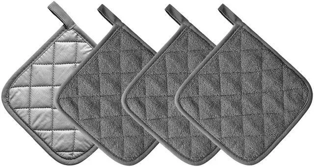 Main image of Pot Holders Set Heat Resistant Pure Cotton Potholders Kit Trivets Large Coasters Hot Pads Terry Pot Holders for Everyday Cooking and Baking by 7 x 7 Inch Set of 4 Dark Grey