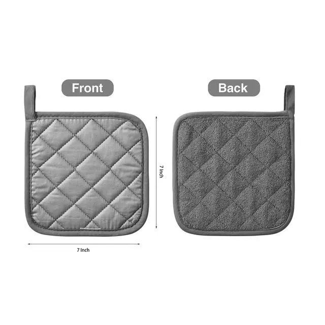 Alt view image 2 of 2 - Pot Holders Set Heat Resistant Pure Cotton Potholders Kit Trivets Large Coasters Hot Pads Terry Pot Holders for Everyday Cooking and Baking by 7 x 7 Inch Set of 4 Dark Grey
