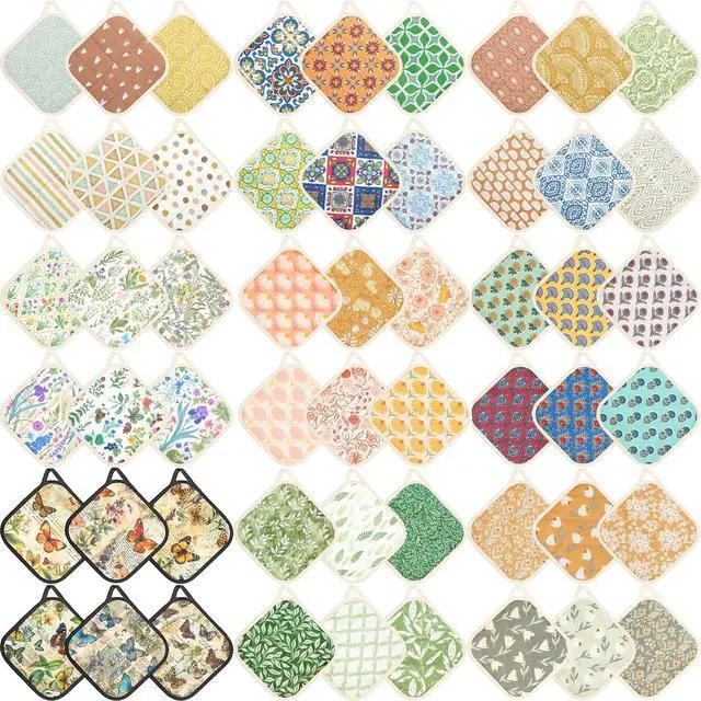 Alt view image 2 of 2 - 6 Pack Pot Holders 100% Cotton Heat Resistant Potholder, Machine Washable Pot Holder, Hot Pads, Table Pads for Cooking Baking (Random Style)