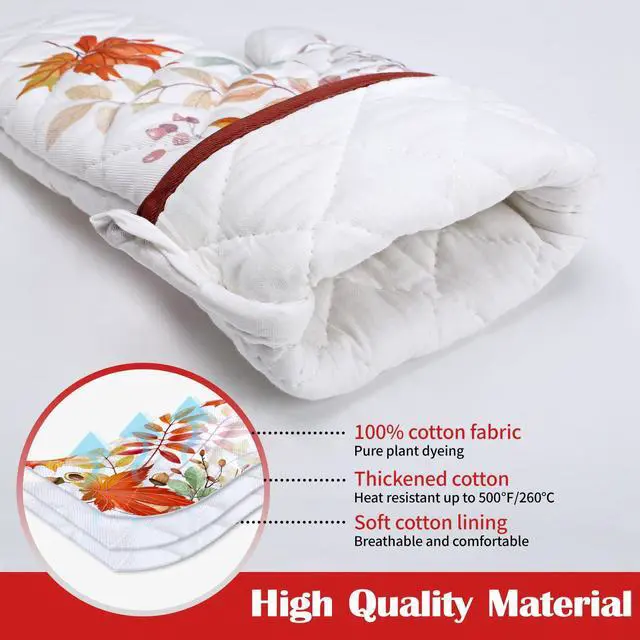 Alt view image 2 of 6 - Fall Mapel Leaf Oven Mitts and Pot Holders Sets 2Pcs, 100% Cotton Heat Resistant, Extra Long Oven Gloves Potholder for Kitchen Cooking Baking Decoration