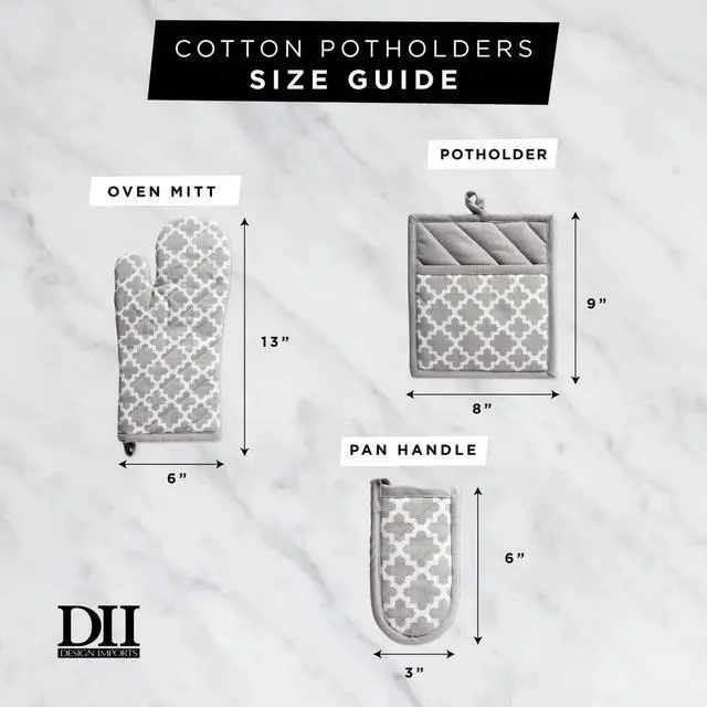 Alt view image 3 of 6 - Quilted Kitchen Oven Mitt & Potholder Set, Hanging Loop for Convenient Storage, OM 6.5x12/PH 8x8.5, Black Damask Print, 2 Piece