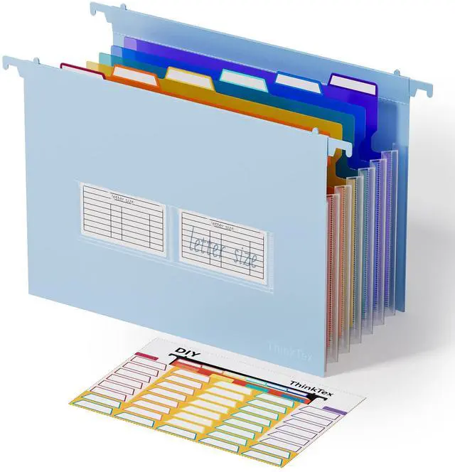 Main image of Plastic Expanding Hanging File Folders, 7 Innovative 1.2" Accordion Pockets, Large Capacity, Multi-Color Tabs, Letter Size for Filing Cabinet - Blue