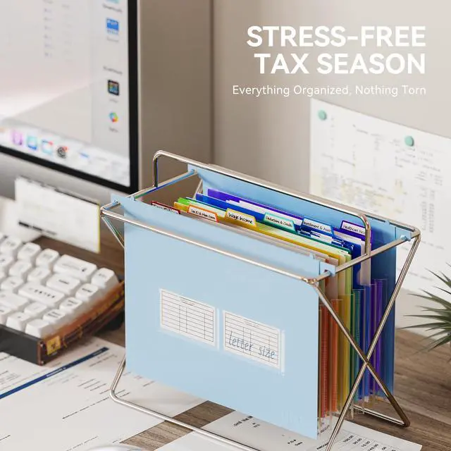 Alt view image 3 of 7 - Plastic Expanding Hanging File Folders, 7 Innovative 1.2" Accordion Pockets, Large Capacity, Multi-Color Tabs, Letter Size for Filing Cabinet - Blue