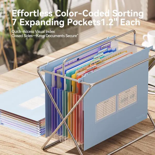 Alt view image 4 of 7 - Plastic Expanding Hanging File Folders, 7 Innovative 1.2" Accordion Pockets, Large Capacity, Multi-Color Tabs, Letter Size for Filing Cabinet - Blue