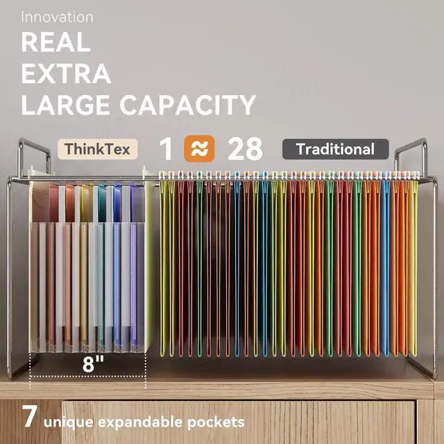 Alt view image 7 of 7 - Plastic Expanding Hanging File Folders, 7 Innovative 1.2" Accordion Pockets, Large Capacity, Multi-Color Tabs, Letter Size for Filing Cabinet - Blue
