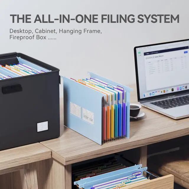 Alt view image 6 of 7 - Plastic Expanding Hanging File Folders, 7 Innovative 1.2" Accordion Pockets, Large Capacity, Multi-Color Tabs, Letter Size for Filing Cabinet - Blue
