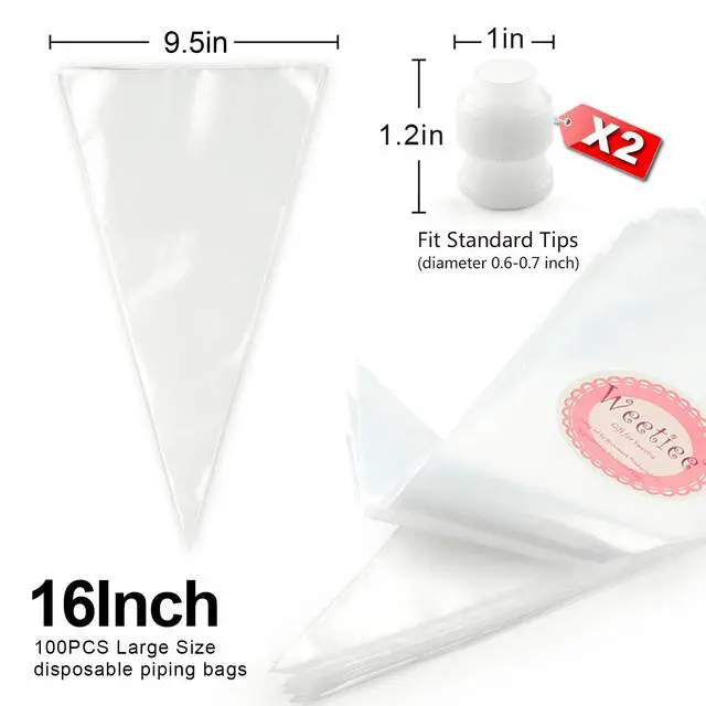 Alt view image 4 of 7 - Pastry Piping Bags -100 Pack-16-Inch Disposable Cake Decorating Bags Anti-Burst Cupcake Icing Bags for all Size Tips Couplers and Baking Cookies Candy Supplies Kits - Bonus 2 Couplers