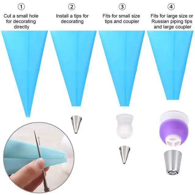 Alt view image 6 of 7 - Reusable Piping Bags Set Silicone Pastry Bag, Icing Bag for Cake Decorating Baking Tools Kit with 3X (12+14+16) Bags, 9 Tip Couplers, 9 Frosting Bag Ties, Cupcake Decorations Supplies