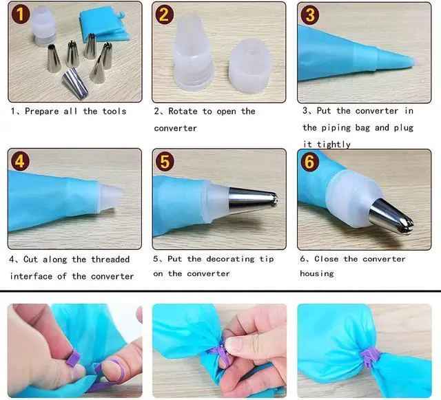 Alt view image 7 of 7 - Reusable Piping Bags Set Silicone Pastry Bag, Icing Bag for Cake Decorating Baking Tools Kit with 3X (12+14+16) Bags, 9 Tip Couplers, 9 Frosting Bag Ties, Cupcake Decorations Supplies