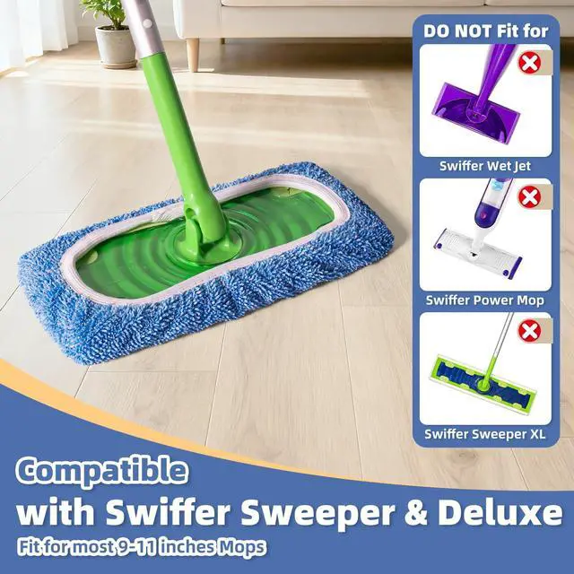 Alt view image 2 of 7 - 3 Pack Reusable Double-Sided Mopping Pads Compatible with Swiffer Sweeper Mop, Washable Wet & Dry Mopping Sweeping Cloth for Multi-Surface Cleaning, Dual-Sided Pad Refills (Not Include MOP)