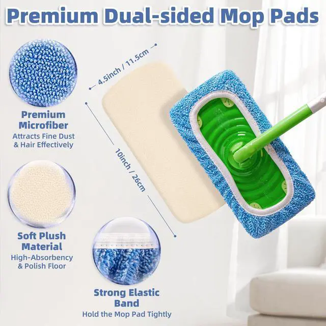 Alt view image 3 of 7 - 3 Pack Reusable Double-Sided Mopping Pads Compatible with Swiffer Sweeper Mop, Washable Wet & Dry Mopping Sweeping Cloth for Multi-Surface Cleaning, Dual-Sided Pad Refills (Not Include MOP)