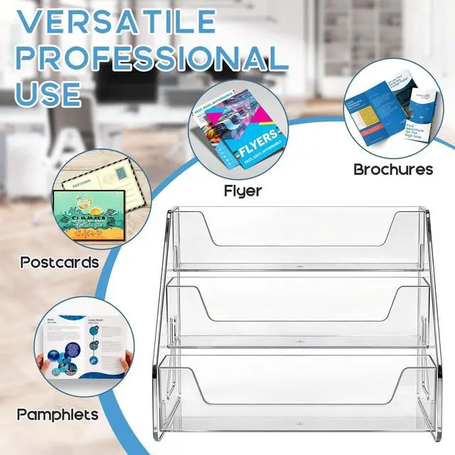 Alt view image 4 of 7 - 3 Tier Clear Acrylic Brochure Holder, Literature Organizer Paper Stand Display for Cards, Brochures, Pamphlets, Flyer, Signs