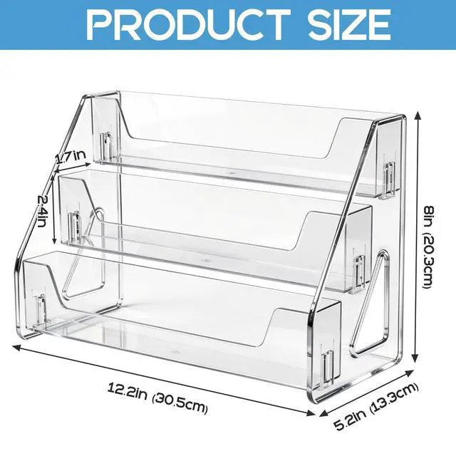 Alt view image 3 of 7 - 3 Tier Clear Acrylic Brochure Holder, Literature Organizer Paper Stand Display for Cards, Brochures, Pamphlets, Flyer, Signs