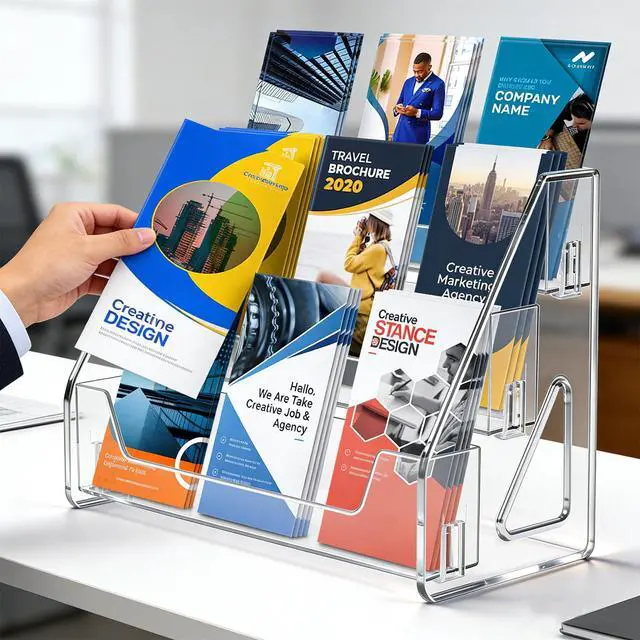 Alt view image 2 of 7 - 3 Tier Clear Acrylic Brochure Holder, Literature Organizer Paper Stand Display for Cards, Brochures, Pamphlets, Flyer, Signs