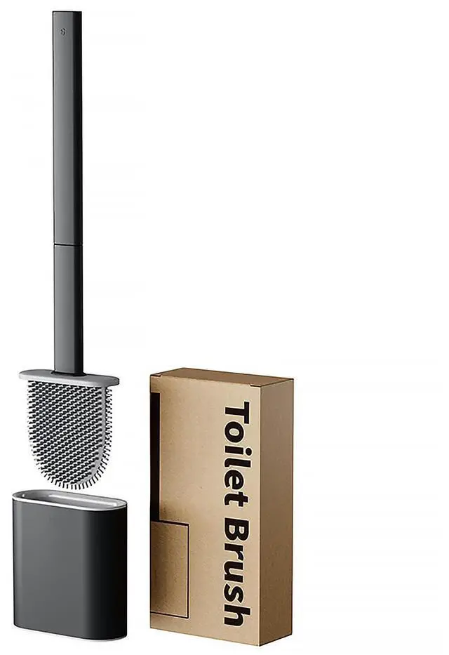 Main image of RV Silicone Toilet Brush with TPR Bristles & Detachable ABS Handle Set, Landing & Wall Mountable Toilet Bowl Brush for Space-Saving RV Bathrooms Flexible 360°Deep Cleaners Brushes (Black)