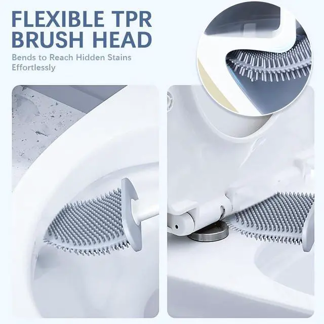 Alt view image 3 of 6 - RV Silicone Toilet Brush with TPR Bristles & Detachable ABS Handle Set, Landing & Wall Mountable Toilet Bowl Brush for Space-Saving RV Bathrooms Flexible 360°Deep Cleaners Brushes (Black)