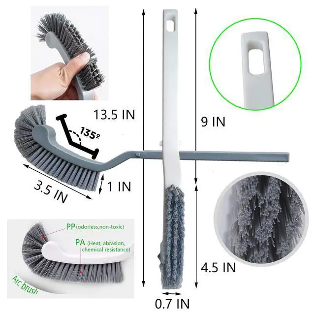Alt view image 3 of 7 - Bathroom Brushes Kitchen Cleaning Brush Set Toilet Bowl Brush Scrub Brush Home Cleaner Floor Stiff Bristles with Adhesive Hooks Plastic Handle Durable 13.5-Inch Deep Cleaning