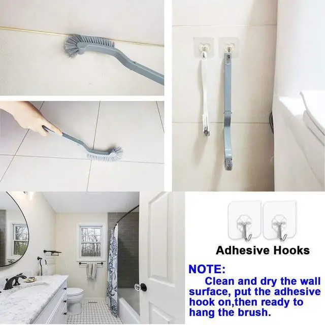 Alt view image 4 of 7 - Bathroom Brushes Kitchen Cleaning Brush Set Toilet Bowl Brush Scrub Brush Home Cleaner Floor Stiff Bristles with Adhesive Hooks Plastic Handle Durable 13.5-Inch Deep Cleaning
