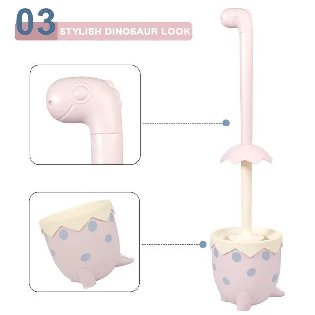 Alt view image 4 of 7 - Dinosaur Shape Toilet Brush, Cute, Compact, 1-Pack, Pink, TPR Bristles