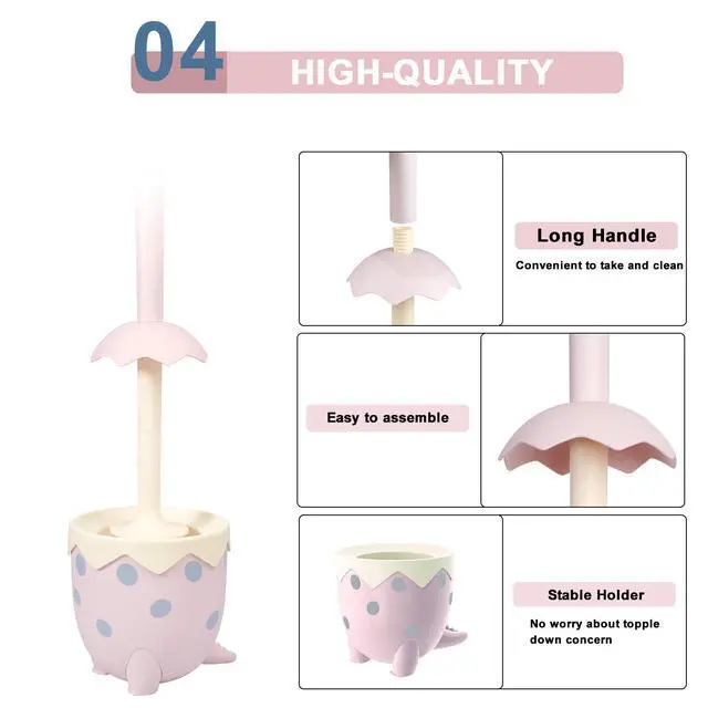 Alt view image 5 of 7 - Dinosaur Shape Toilet Brush, Cute, Compact, 1-Pack, Pink, TPR Bristles