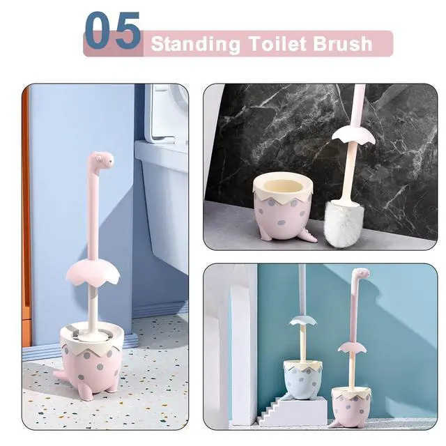 Alt view image 6 of 7 - Dinosaur Shape Toilet Brush, Cute, Compact, 1-Pack, Pink, TPR Bristles