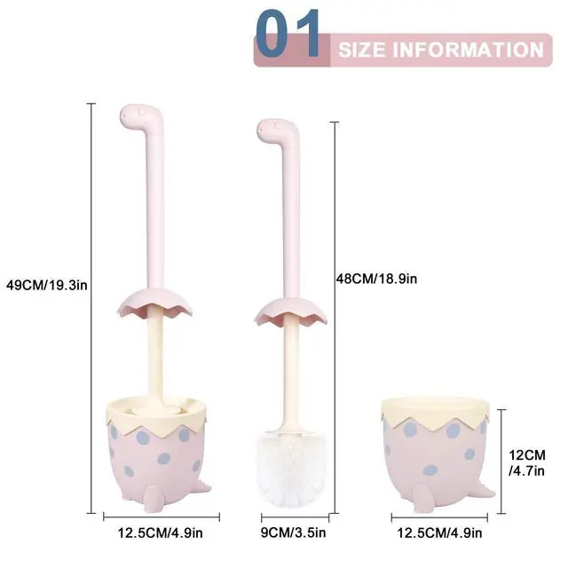 Alt view image 2 of 7 - Dinosaur Shape Toilet Brush, Cute, Compact, 1-Pack, Pink, TPR Bristles