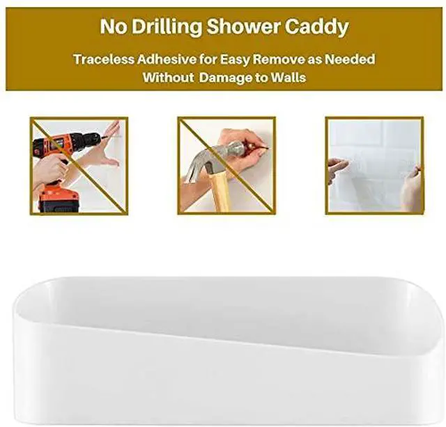 Alt view image 2 of 7 - Adhesive Shower Caddy Wall Mounted Bathroom Shelf Organizer Storage Rack No Drilling Shower Shelf Bath Essentials Shampoo Spice Holder 2 Clear Adhesives for Shower Room Bathroom Kitchen White