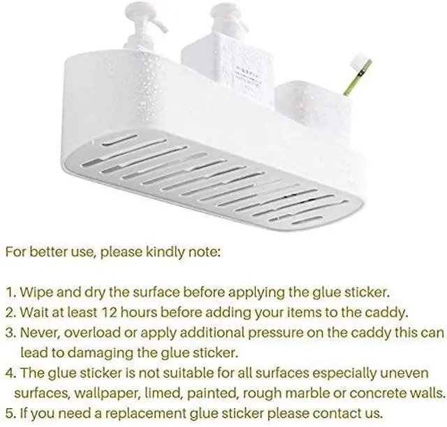 Alt view image 5 of 7 - Adhesive Shower Caddy Wall Mounted Bathroom Shelf Organizer Storage Rack No Drilling Shower Shelf Bath Essentials Shampoo Spice Holder 2 Clear Adhesives for Shower Room Bathroom Kitchen White