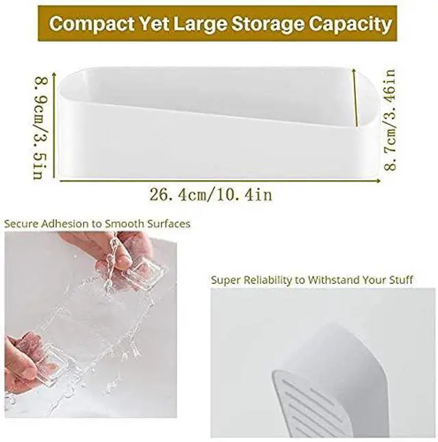Alt view image 6 of 7 - Adhesive Shower Caddy Wall Mounted Bathroom Shelf Organizer Storage Rack No Drilling Shower Shelf Bath Essentials Shampoo Spice Holder 2 Clear Adhesives for Shower Room Bathroom Kitchen White